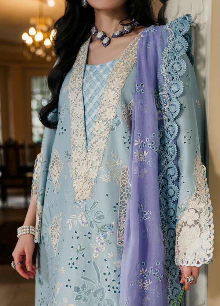 Camelia by Sundas Ahad Unstitched Embroidered Luxury Lawn 3 Piece Suit SNA26UC EL-05 Ice Blue - Festive Collection