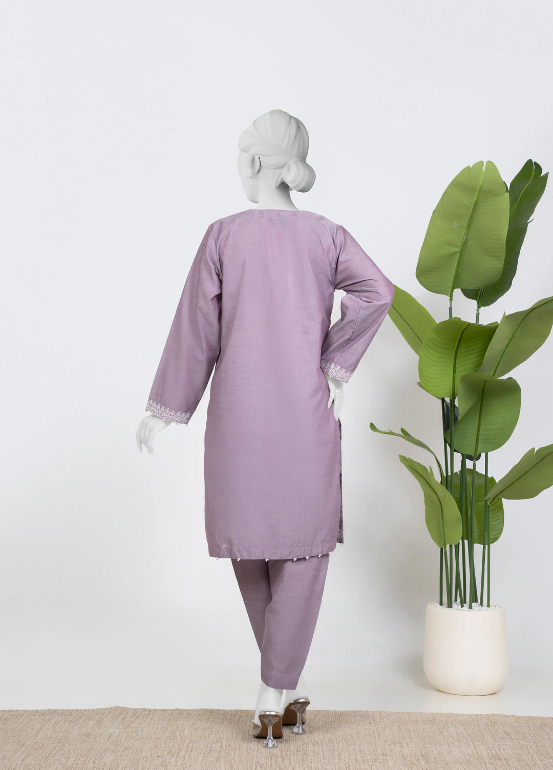 Ayla Studio Women Pret Chambray Solid Embroidered 2-Piece RTW Lilac - Winter Collection