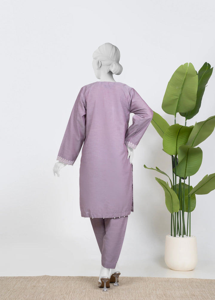 Ayla Studio Women Pret Chambray Solid Embroidered 2-Piece RTW Lilac - Winter Collection