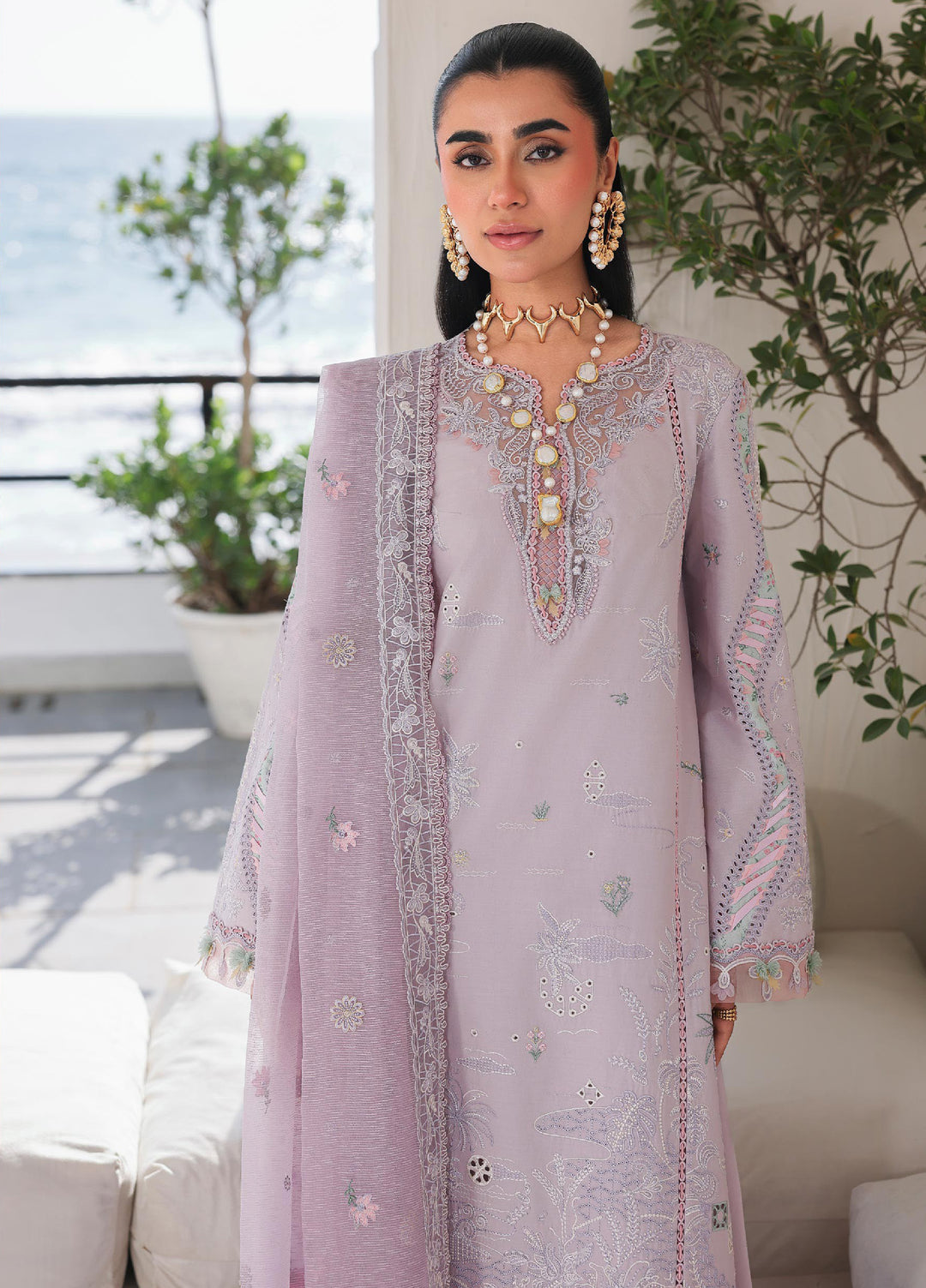 Sahil by Qalamkar Unstitched Embroidered Luxury Lawn 3 Pcs Suit QLK26US SA-11 Rehma - Summer