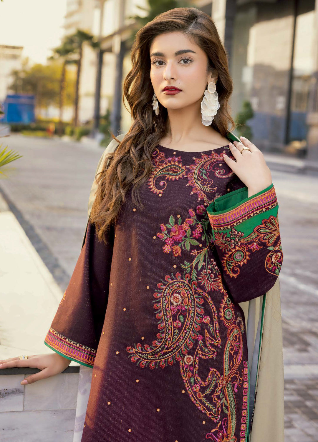 Poshima by Charizma Unstitched Embroidered Peach Leather Suits 3 Piece CHR26PU PSW5-27 - Winter Collection