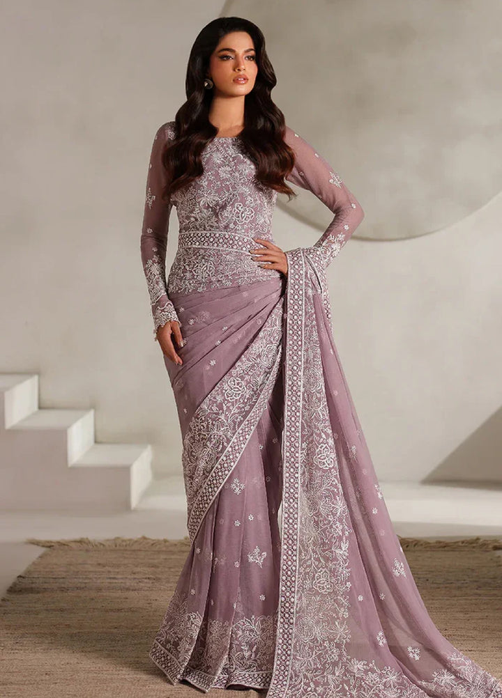 Zarif Women Unstitched Embroidered Chiffon Saree ZR26UFC ZE-MT-05 Niora - Festive Collection
