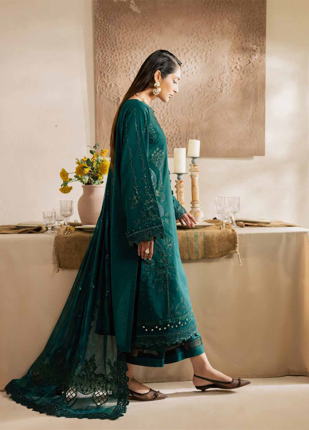 Nureh Exclusive Unstitched Lawn Karandi Embroidered 3 Piece Suit NU26UE NE-220 - Spring Collection