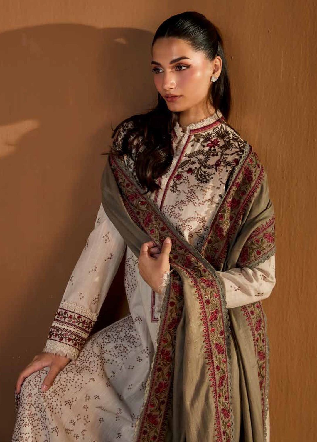 Sobia Nazir Unstitched Shawl Embroidered Khaddar 3 Piece SN25SW D-06 A - Winter Collection
