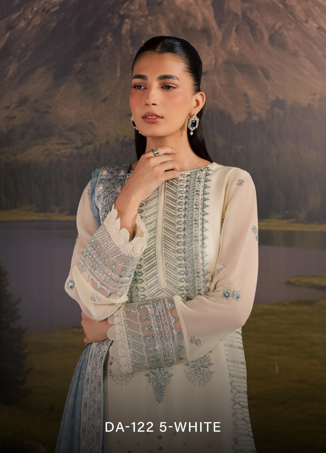 Divani by Daria Unstitched Embroidered Chiffon 4 Piece Suit DN26UD DA-122 5-WHITE - Festive Collection