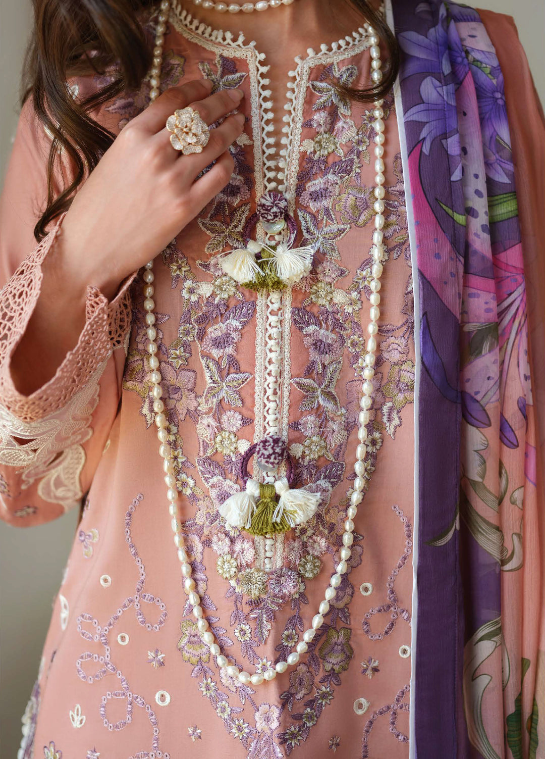 AMoi by Mushq Unstitched Embroidered Luxury Lawn 3 Piece Suit MU26AHL D-16 Daisy Chain - Summer Collection