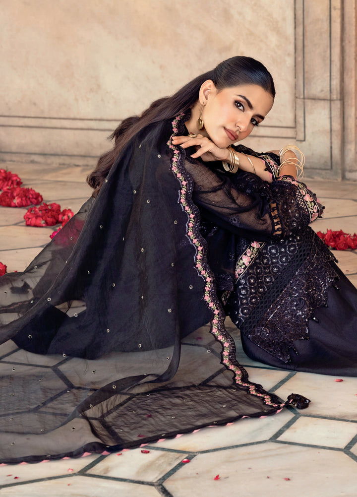 M basics by Maria B Unstitched Silk Embroidered Suits 3 Piece MB25WF D-806 Black - Winter Collection