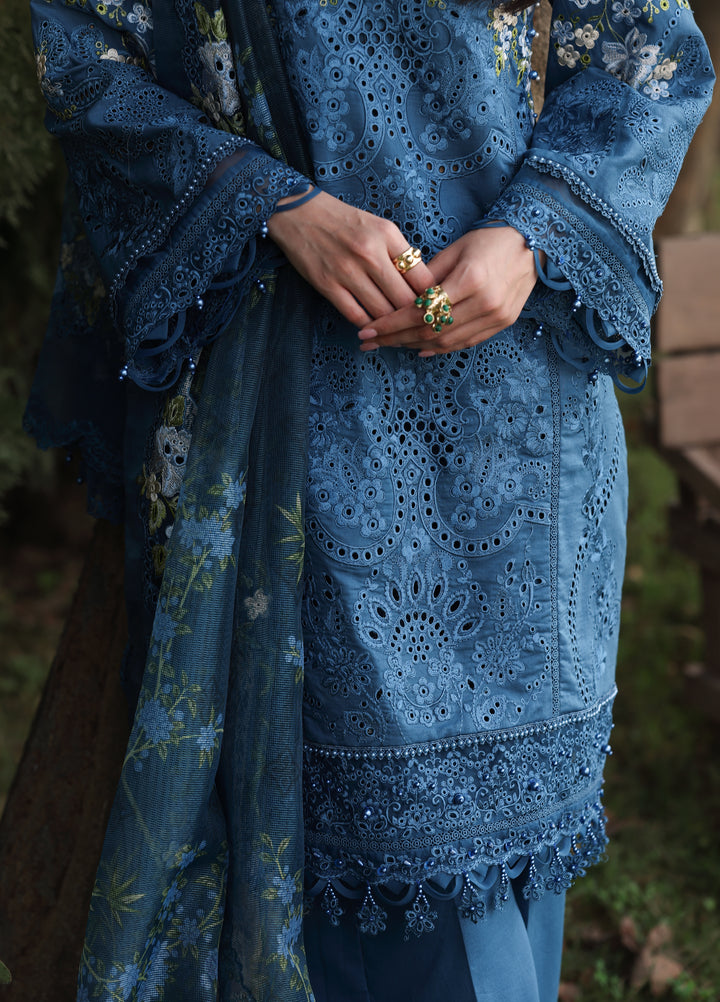 Tales of Petals by Sardinia Unstitched Embroidered Luxury Lawn 3 Pcs Suit SRD26UTP D-5 Blue Blossom - Festive