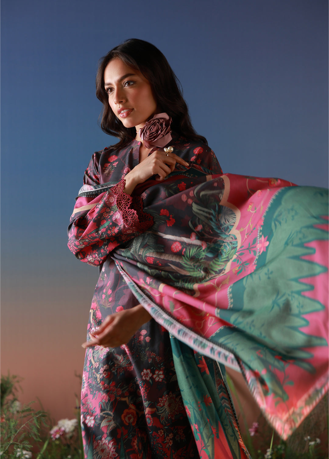 Mirha by Sahar Unstitched Printed Lawn 3 Piece Suit SS1-26-09  Noir Roseraie - Summer Collection