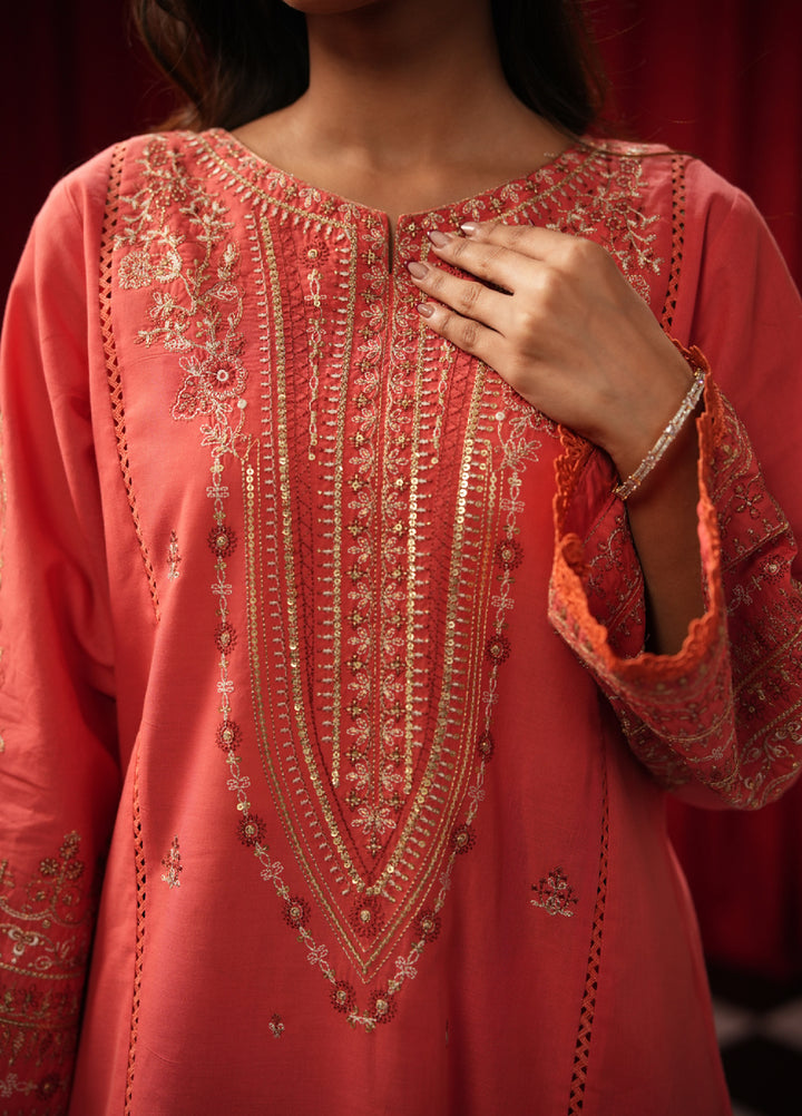 Freesia by Zouj Unstitched Embroidered Cotton 3 Piece Suit ZJ26UFC BURNT SAFFRON ZCS-00015 - Festive Collection