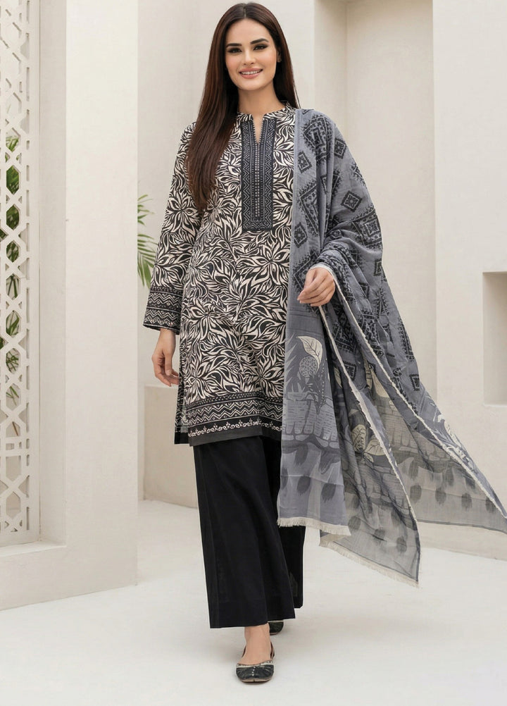 Black N White by Regalia Textiles Unstitched Printed Lawn 3 Piece Suit RG26ULBW D3 - Casual Collection