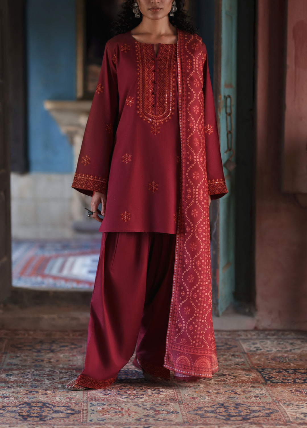 Before Sunset by Casual Lite RTW Embroidered Cotton Lawn 3 Piece Suit CL26PBS Crimson Serenity - Casual Collection