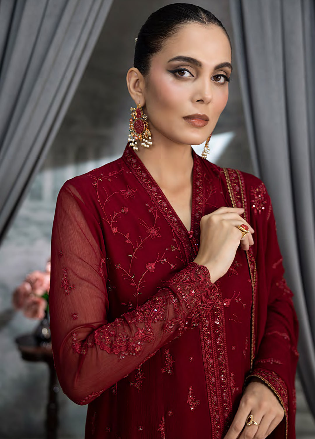 Elegance by Lakhany Unstitched Embroidered Chiffon Suits 4 Piece LSM25EC LG-RL-0021 - Festive Collection