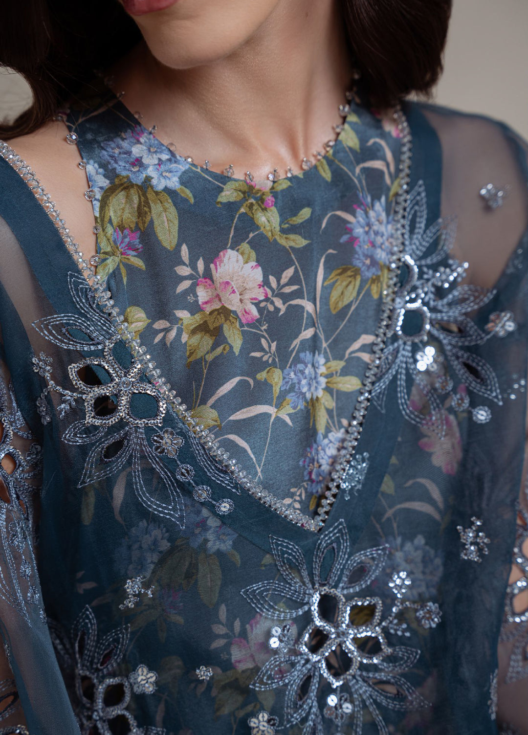 Luxe Atelier by Cross Stitch Unstitched Embroidered Organza 3 Piece Suit CS26ULA D-3 Indigo Spark - Festive Collection