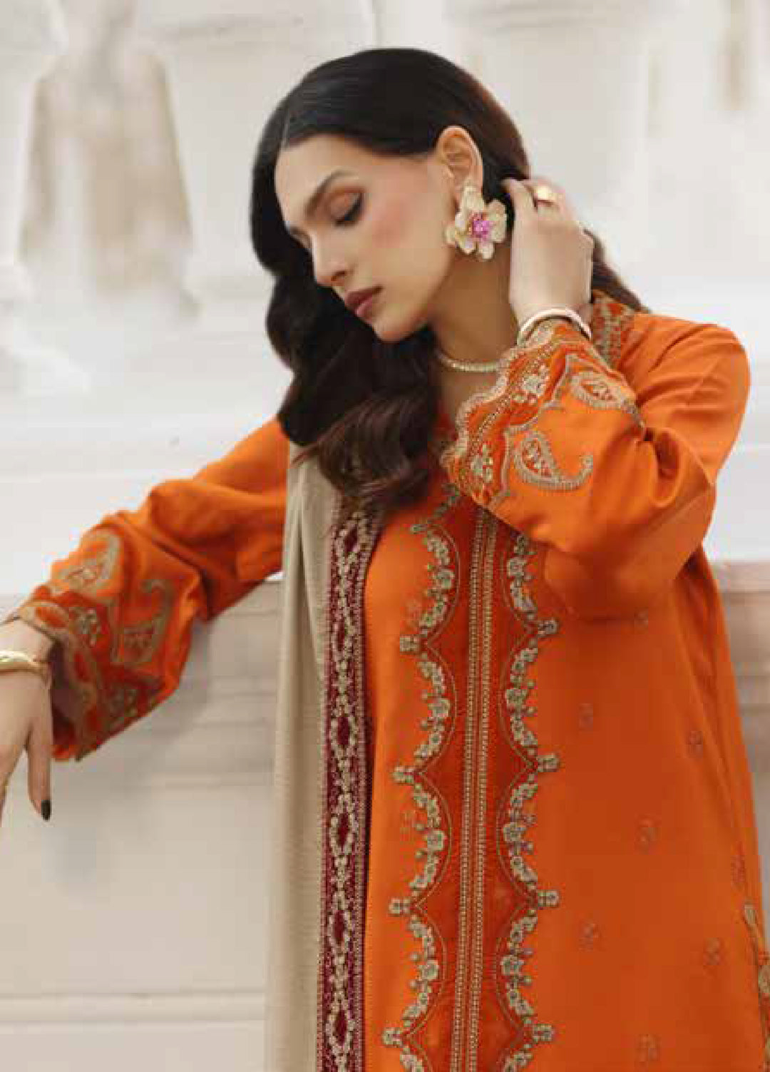 Charizma Signature Unstitched Embroidered Peach Leather 3 Piece CRZ25SP CSW5-03 - Winter Collection