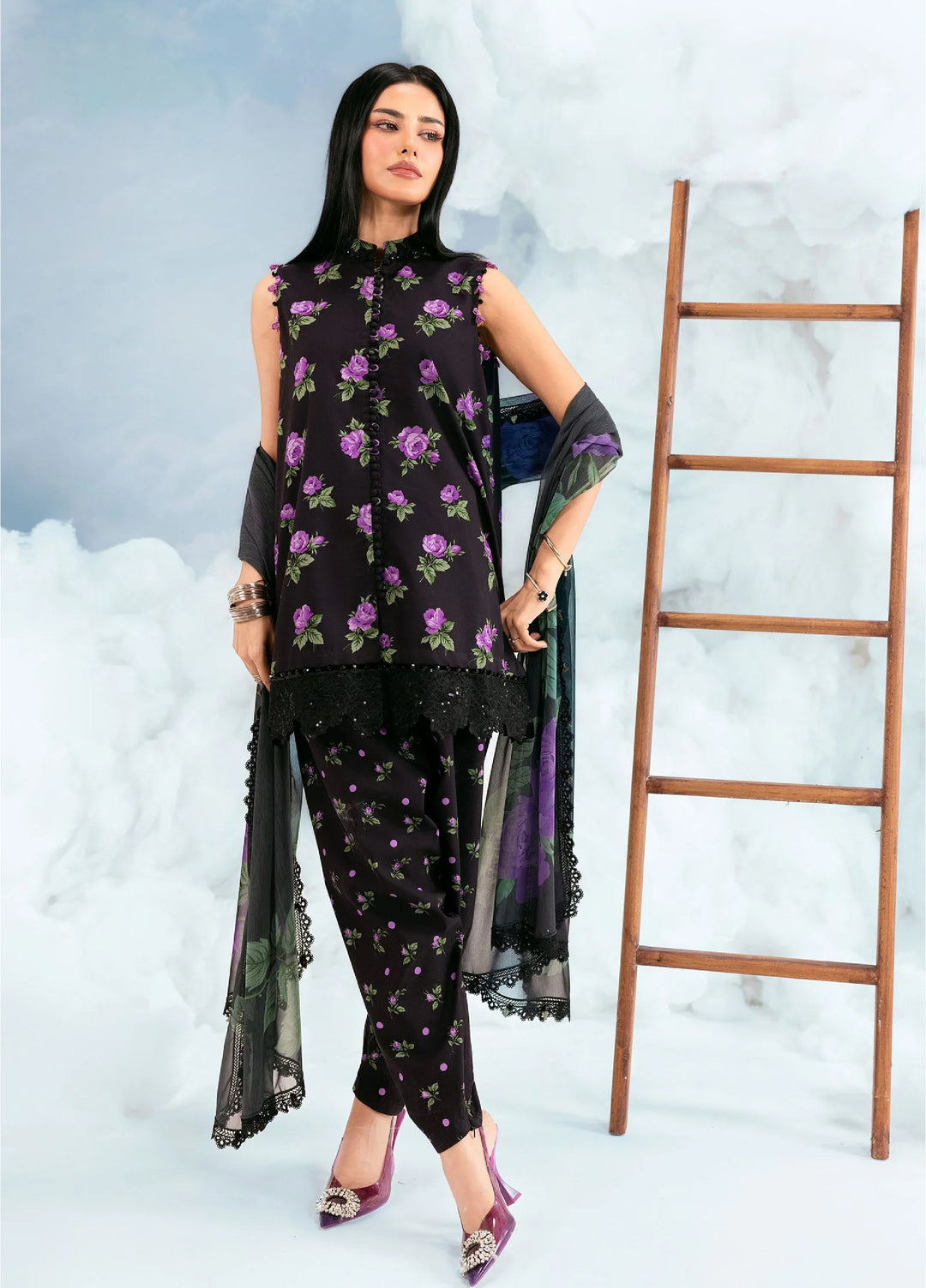 M Basics by Maria B Unstitched Embroidered Lawn 3 Piece Suit MB26SSEL MB-CUSV14-09B - Eid Collection