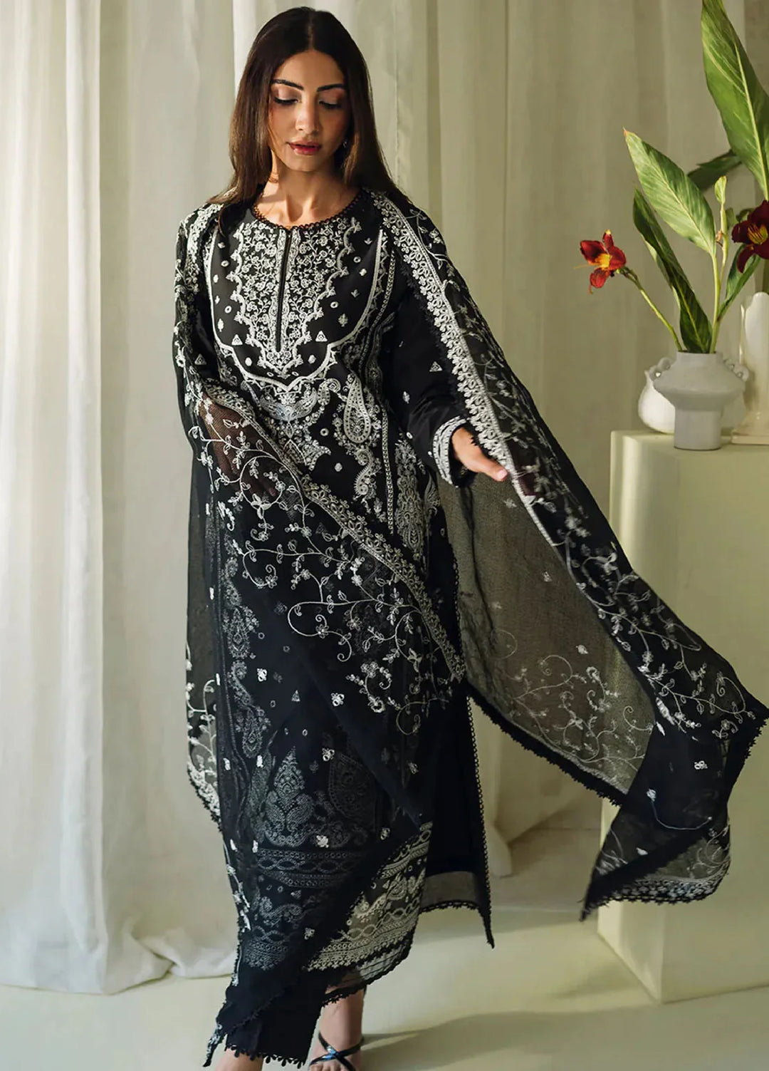 Neeshay Monochrome Embroidered Lawn Suit Unstitched 3 Piece NSH24M Elysian - Summer Collection