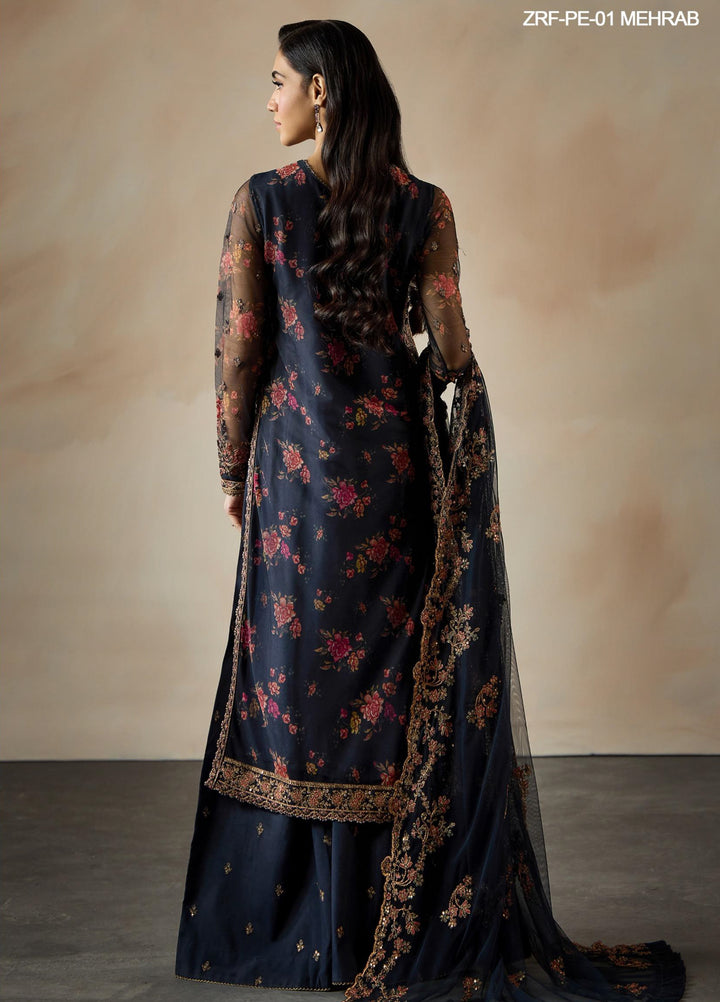 Fasana by Zarif Unstitched Embroidered Net 3 Piece Suit ZR26UF ZRF-PE-01 Mehrab - Festive Collection
