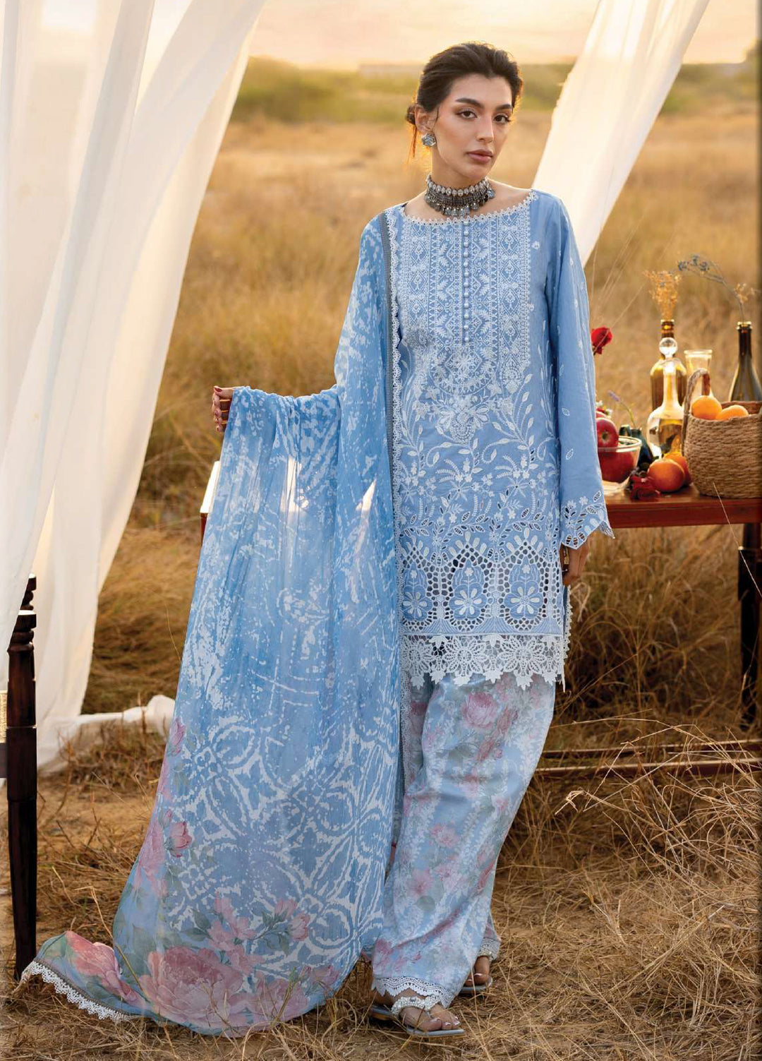 Zainab Chottani Unstitched Embroidered Luxury Lawn 3 Piece Suit ZC26ULZ D-5 AZULE - Summer Collection