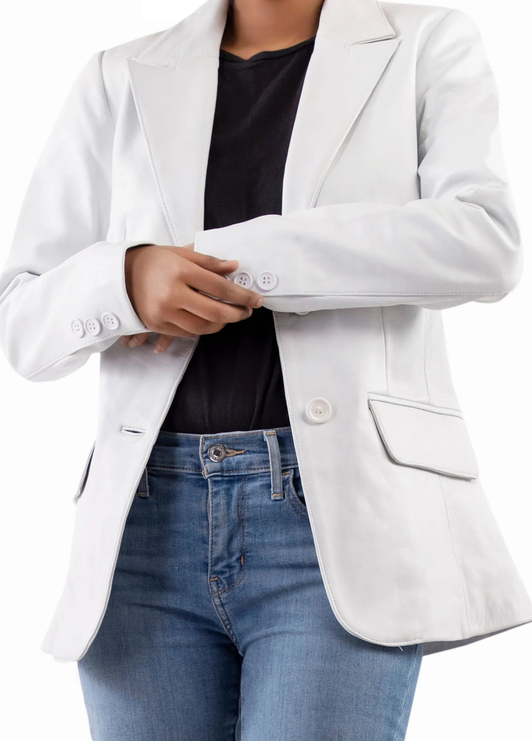 Jild Leathers Classic 2-Button Lambskin Leather Blazer Women-White - Blazers And Coats Collection