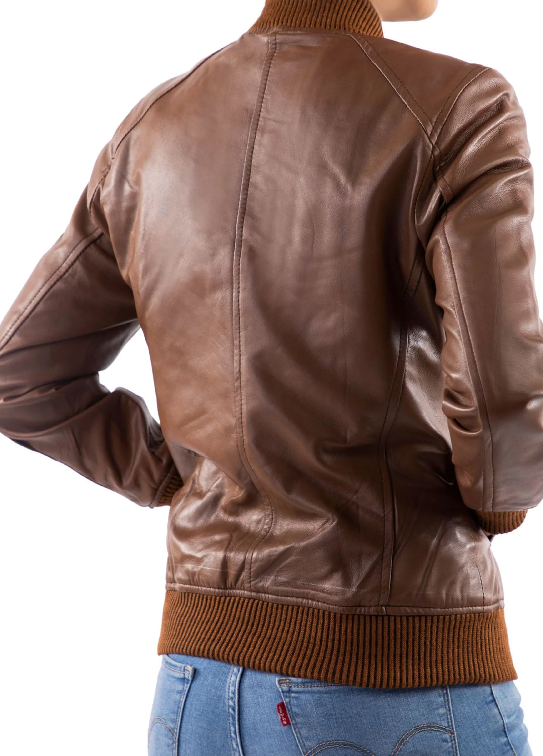 Jild Bomber Jacket Solids Womens Bomber Leather Jacket Cognac - Winter Collection