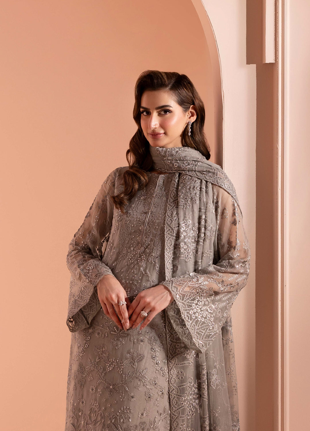 Murawwat by Lavish Premium Unstitched Luxury Chiffon Embroidered 3 peice LV25MC M-04 Moonstone Grey - Formals Collection