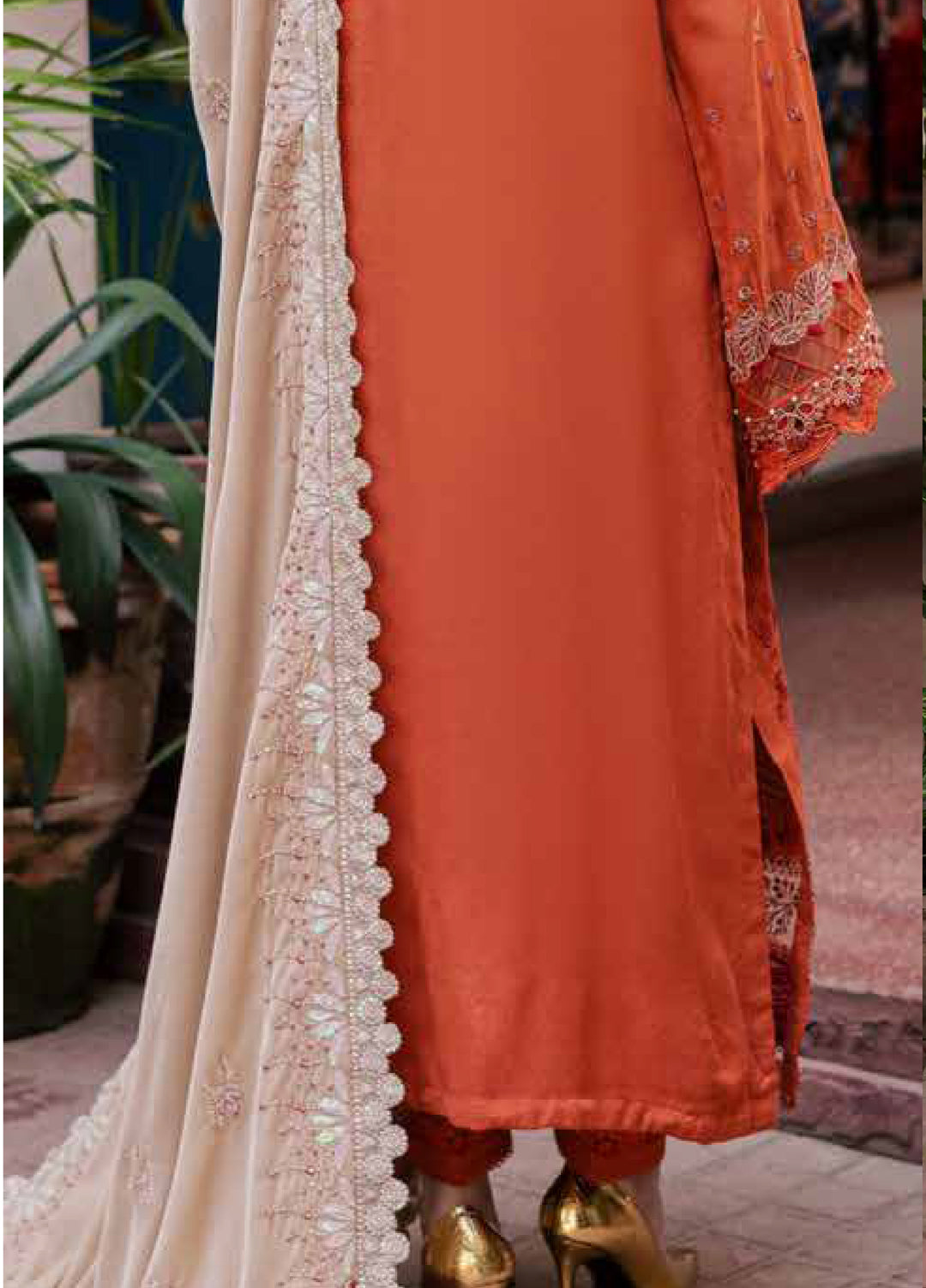 Nureh Exclusive Unstitched Luxury Leather Peach Embroidered Suits 3 Piece NU25LV NE-184 - Festive Collection