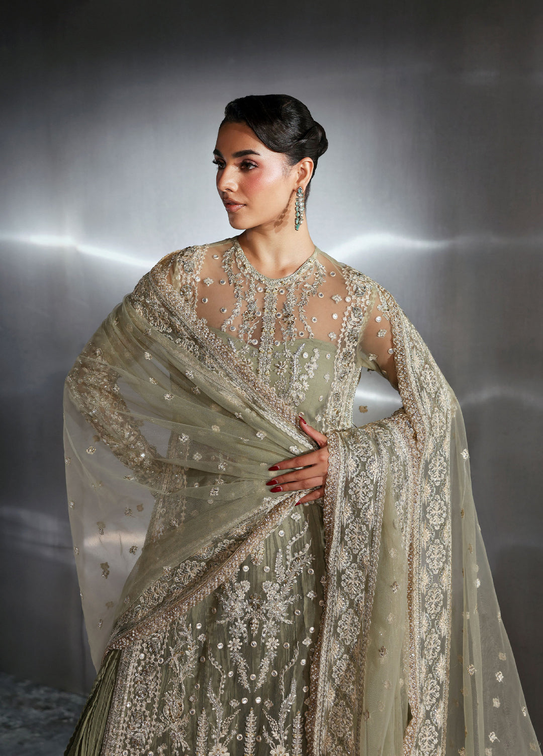 Seraphine by Zarposh Unstitched Embroidered Net 3 Piece Suit Willow - Wedding Collection