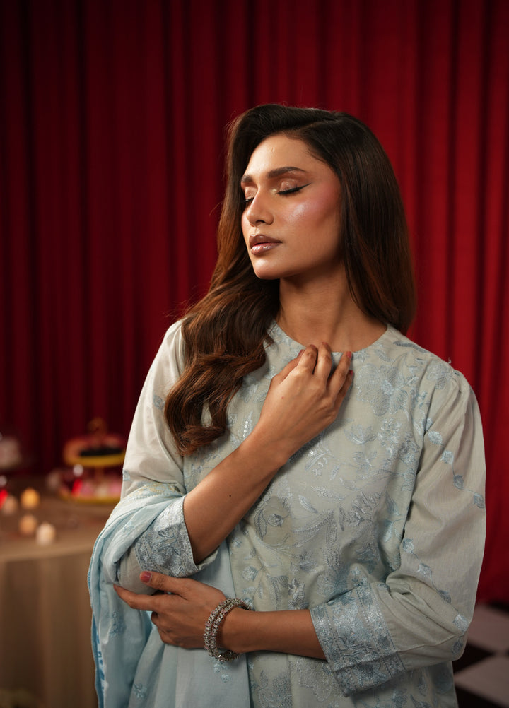 Freesia by Zouj Unstitched Embroidered Cotton 3 Piece Suit ZJ26UFC CRESENT BLUE ZCS-00016 - Festive Collection