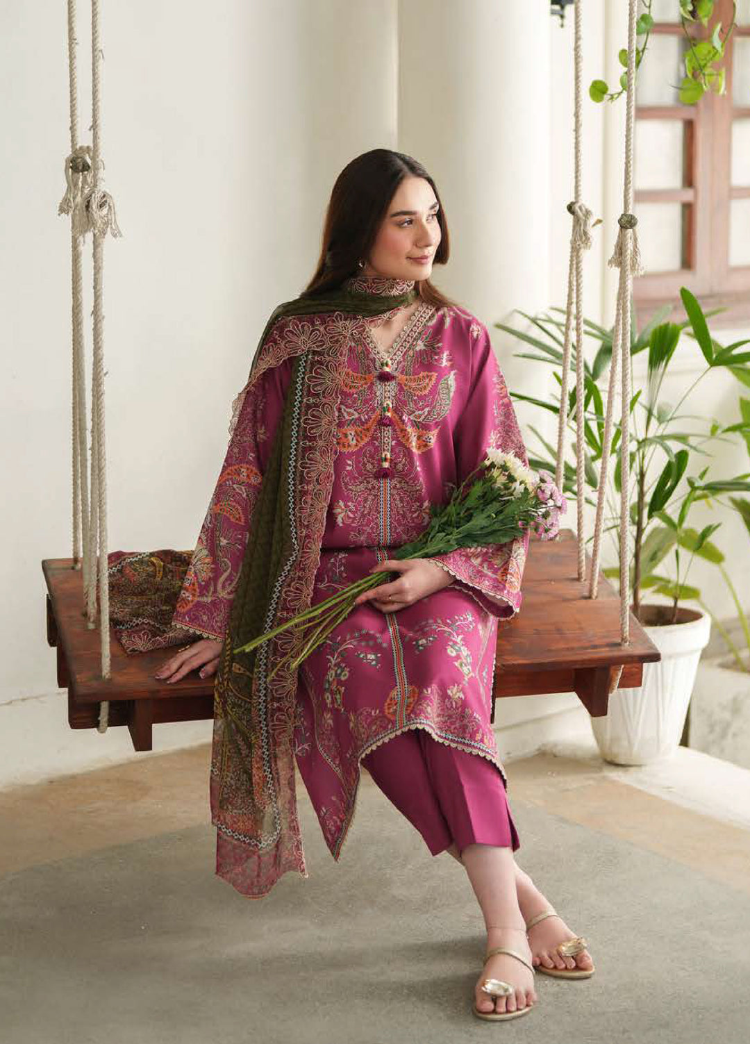 Whispered Florals by Roheenaz Unstitched Embroidered Lawn 3 Pcs Suit RNZ26UWF D-14 B FLORAL GARDEN - Summer