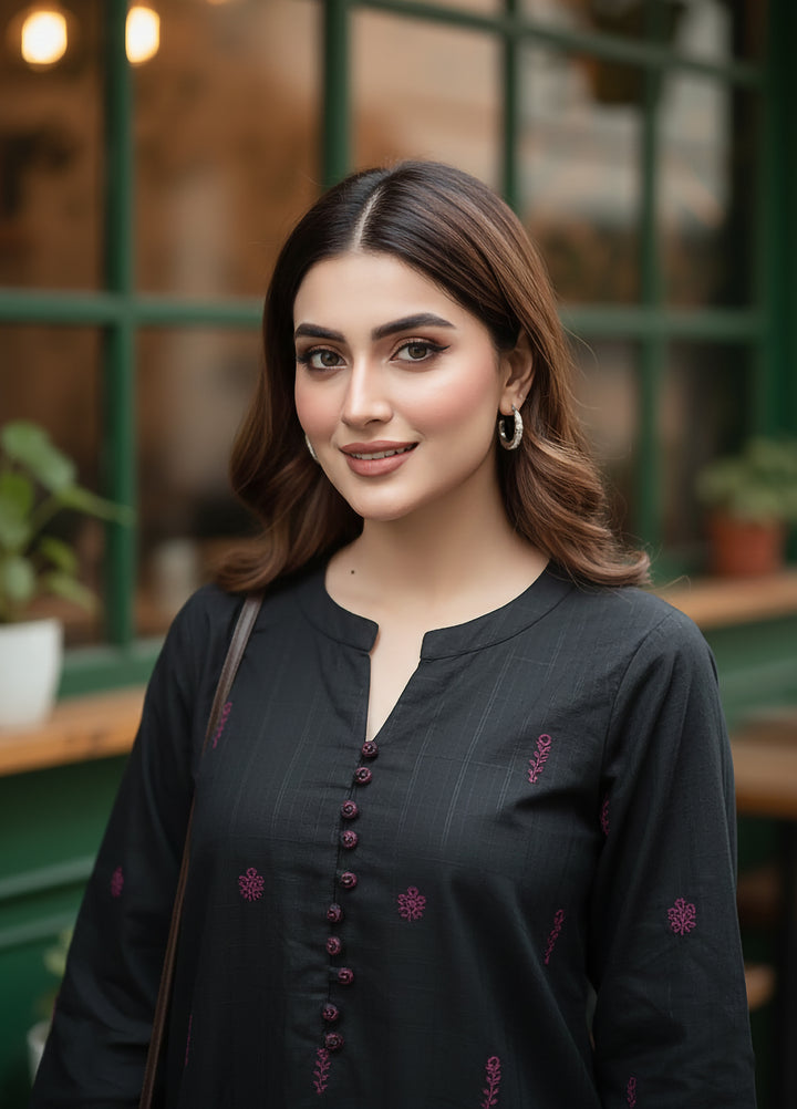 Lakhany Women Pret Embroidered Cambric Shirt Black - Winter Collection