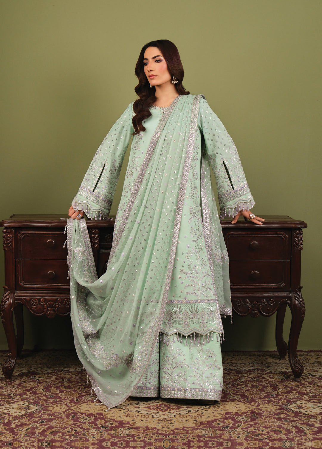 Alizeh Luxe Unstitched Raw Silk Embroidered 3 Piece Suit AFB26UL D-07 Pearly - Winter Collection