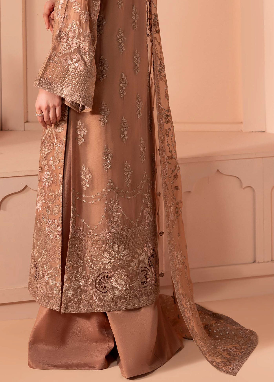 Murawwat by Lavish Premium Unstitched Luxury Chiffon Embroidered 3 peice LV25MC M-03 Rosy Nectar - Formals Collection