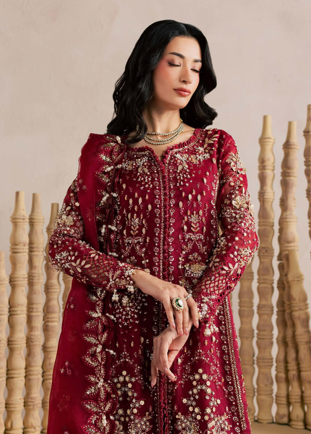 Sorelle by Aylin Unstitched Hand work Organza 3 Piece Suit AY26US Rosaile - Festive Collection