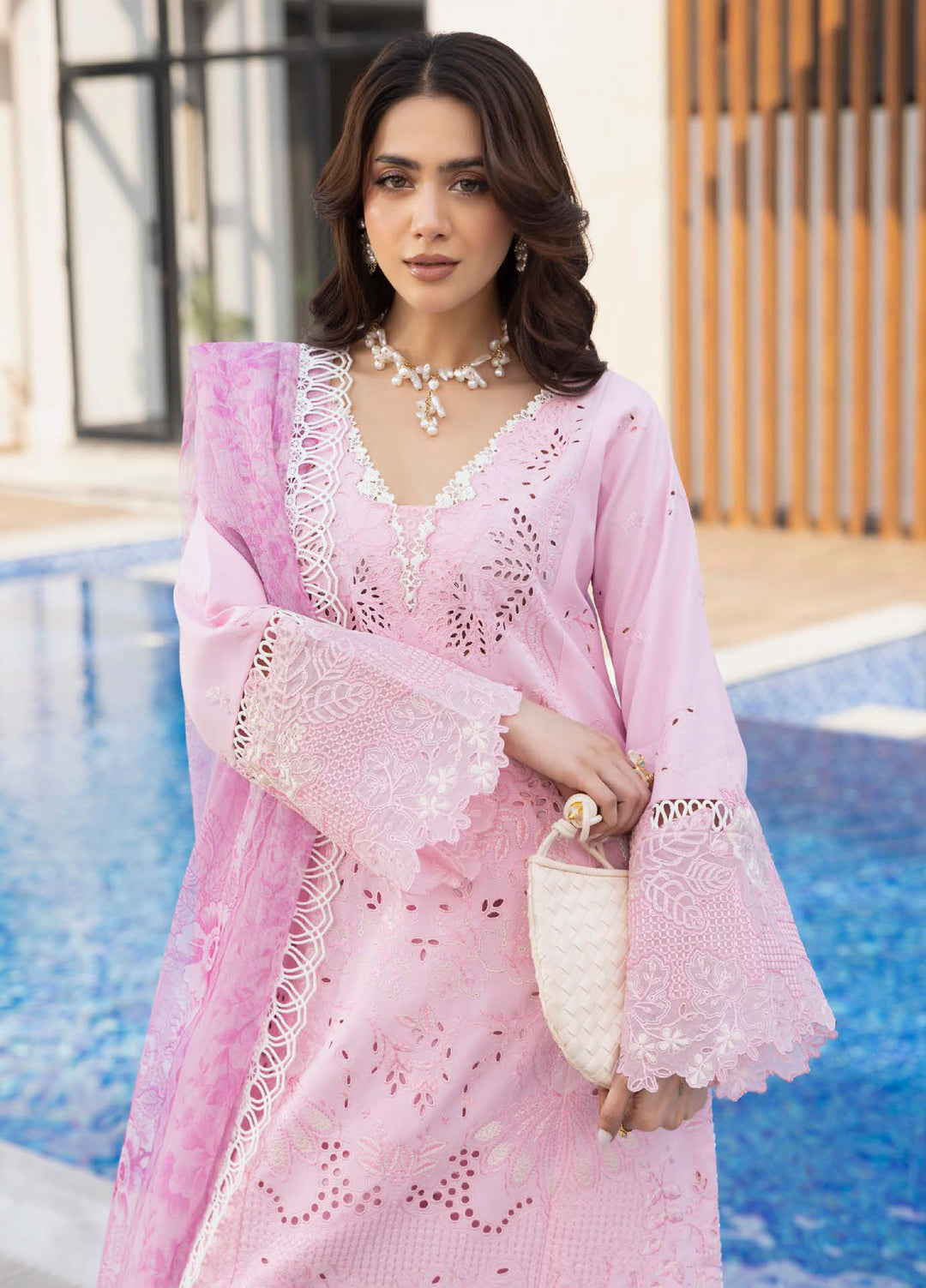 Aylin Unstitched Embroidered Luxury Lawn 3 Piece Suit AYL26UL D4 Pink Lilly - Summer Collection
