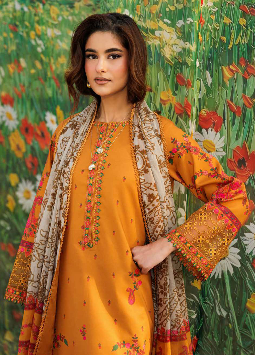 Combination by Charizma Unstitched Embroidered Lawn 3 Piece Suit CHR26UCL CC6-14 - Summer Collection