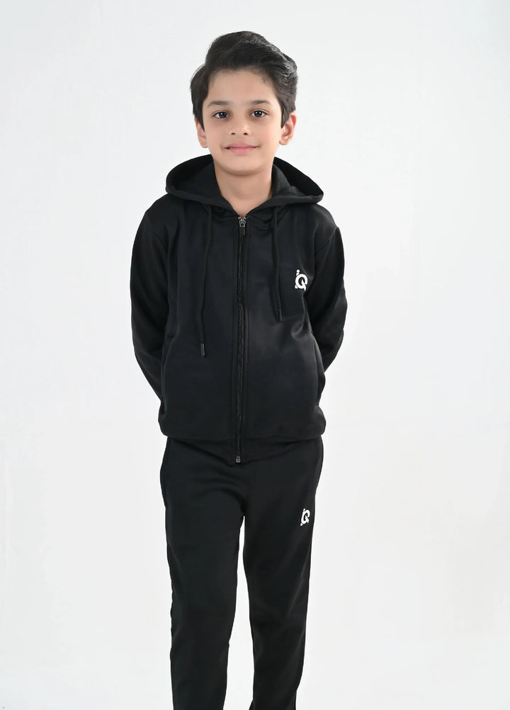 IQ Exclusive Kids Track Suit Fleece 2 PieceSleek Black Full-Zip Tracksuit-Unisex Kids - Winter Collection