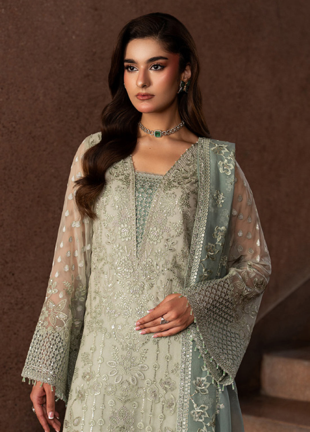 Lazawal by Lavish Premium Unstitched Embroidered Chiffon 3 Piece Suit LVP26UCL Pistachio Pearl - Festive Collection