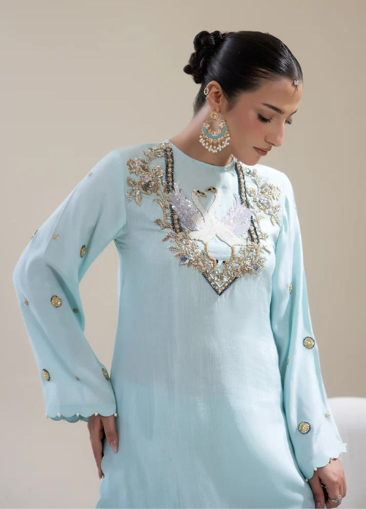 Alee Malic RTW Hand Work Raw Silk 3 Piece Suit Cygnus Blue - Wedding Collection