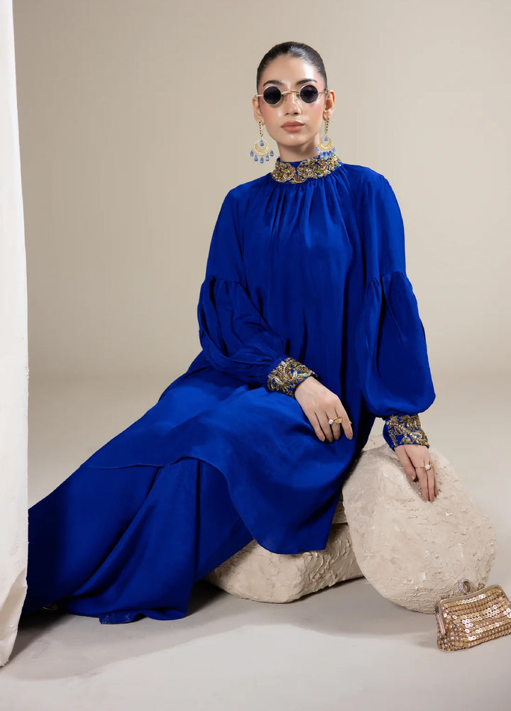 Alee Malic RTW Hand Work Raw Silk 2 Piece Suit Lapis - Wedding Collection