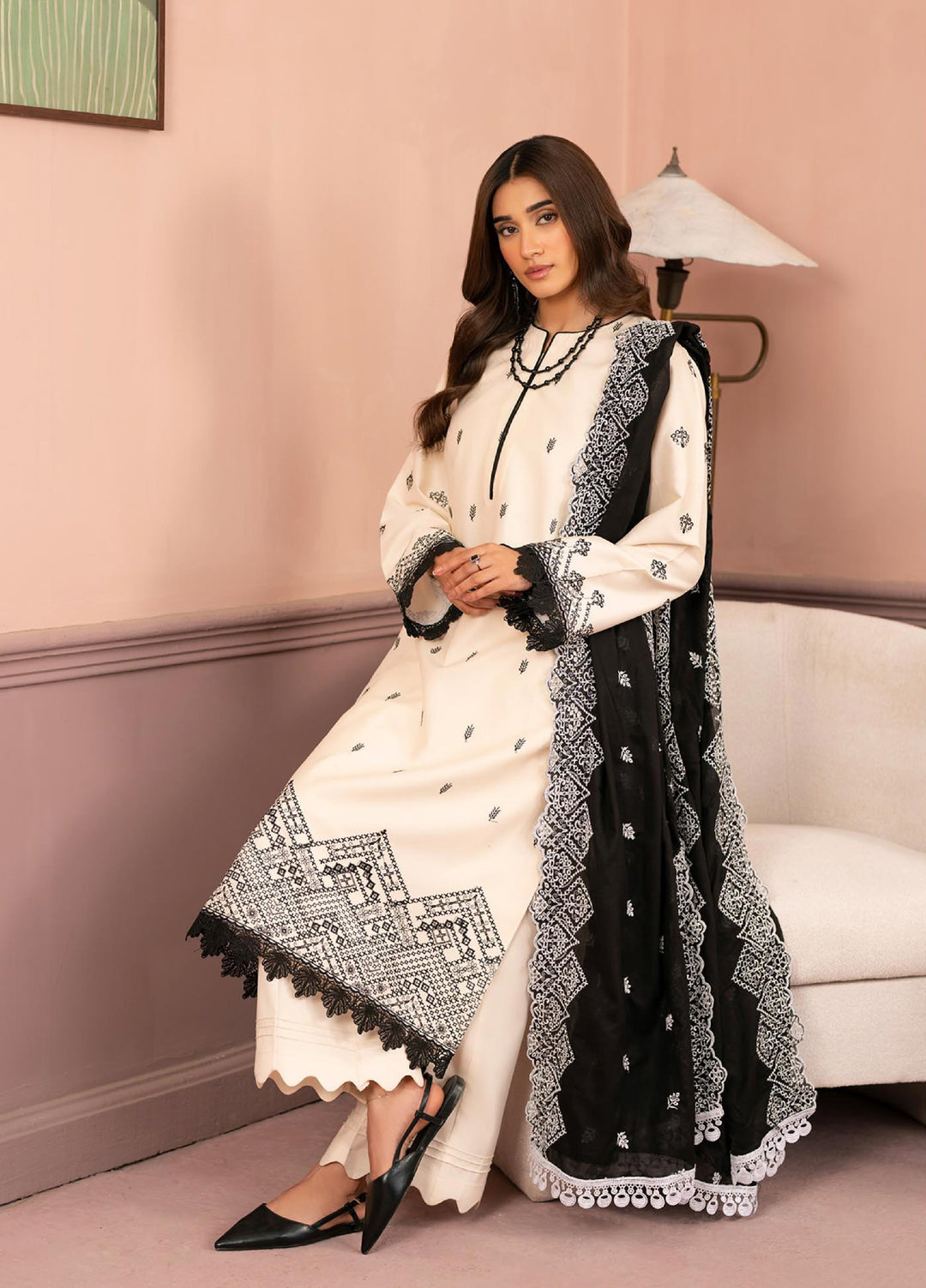 Raha by Rajbari Unstitched Premium Chikankai Embroidered Lawn 3 Piece Suit RB26UCRL D-3 - Summer Collection