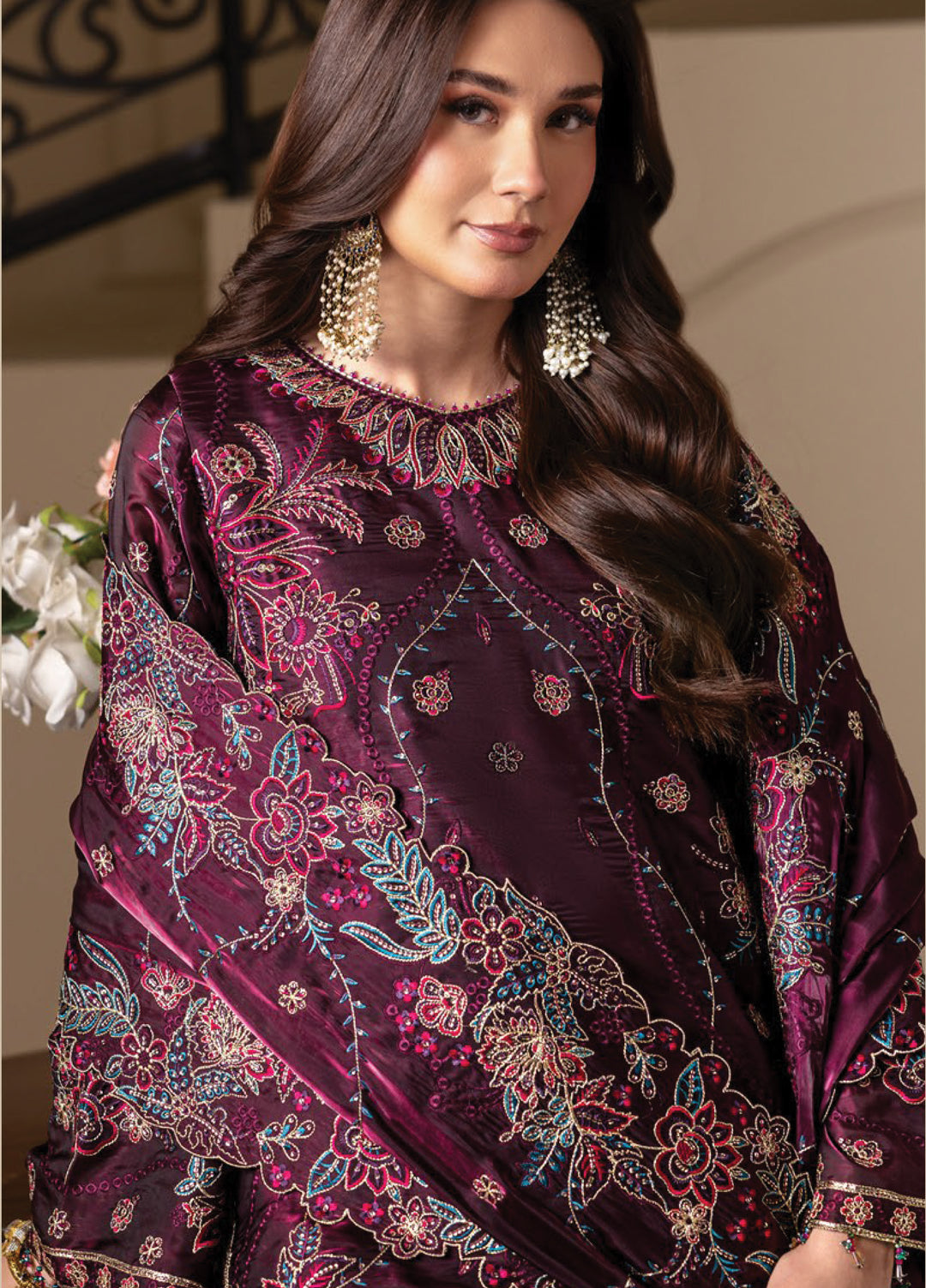Aaina by Alizeh Unstitched Embroidered Sheesha Silk 3 Piece Suit AF26UASS D-7 MELISA - Festive Collection