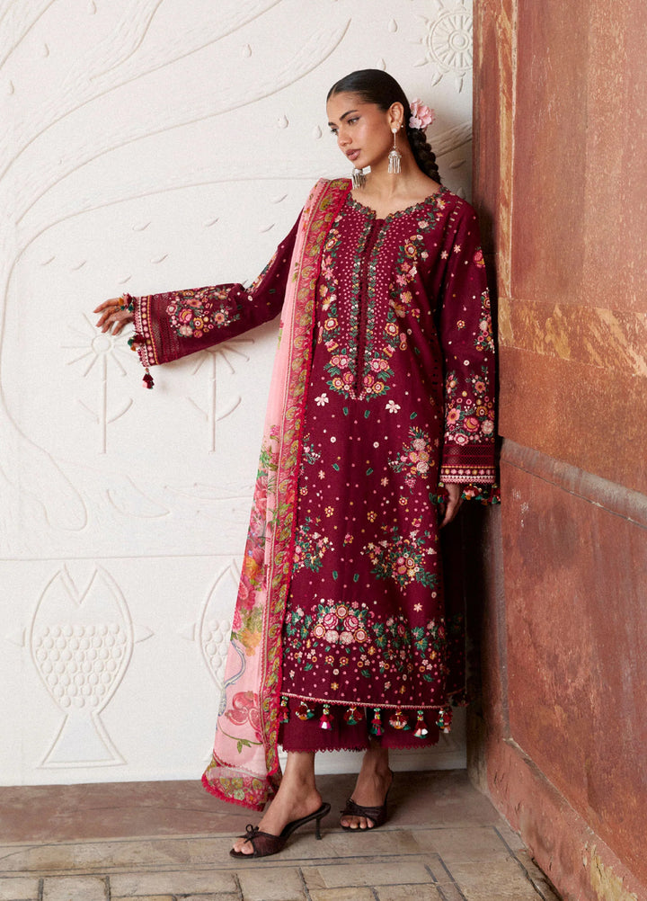 Zan by Hussain Rehar Unstitched Embroidered Lawn 3 Piece Suit HR26UZF Kestane D-78 - Festive Collection