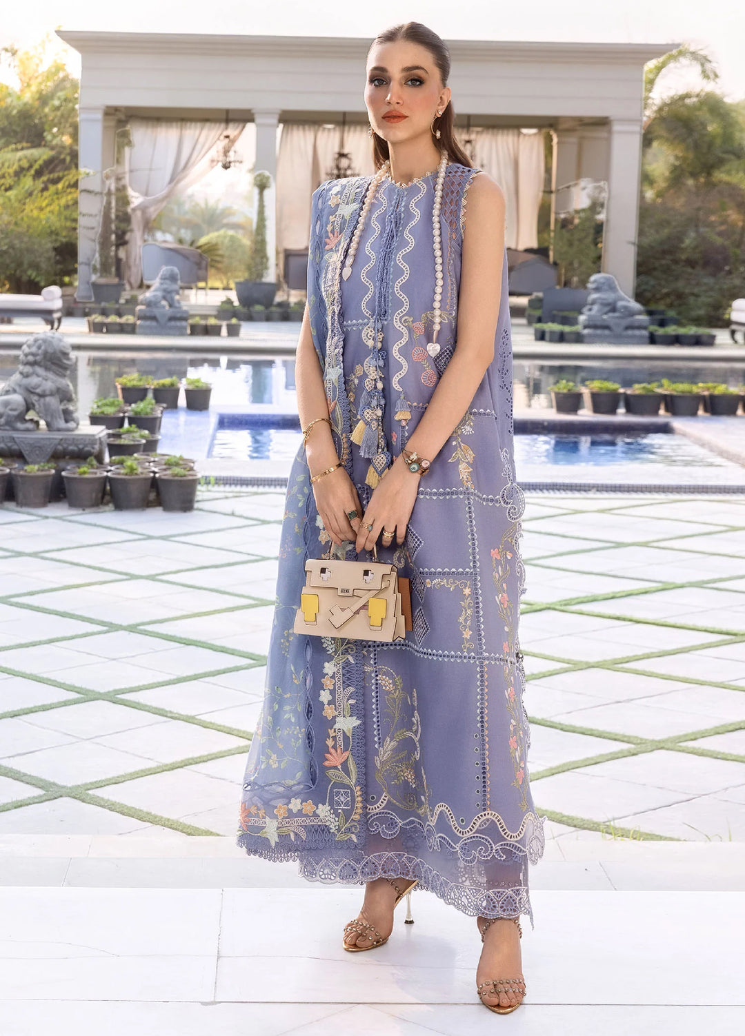 Flow by Crimson Unstitched Embroidered Lawn 3 Piece Suit CR26UFL D1 B-Deep Periwinkle - Festive Collection