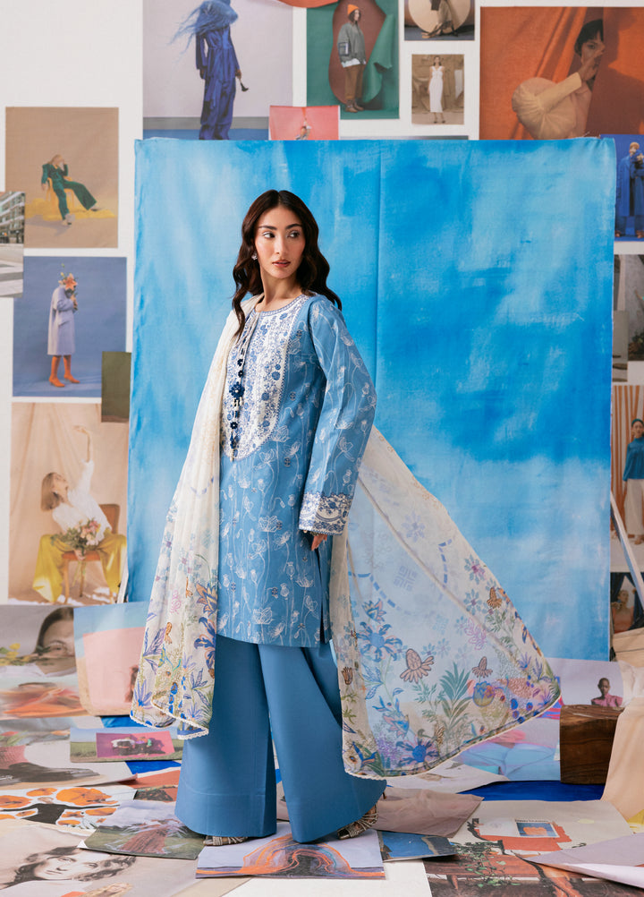 Zync by Florent Unstitched Embroidered Printkari Lawn 3 Piece Suit FL26UZP FZ-2B - Summer Collection