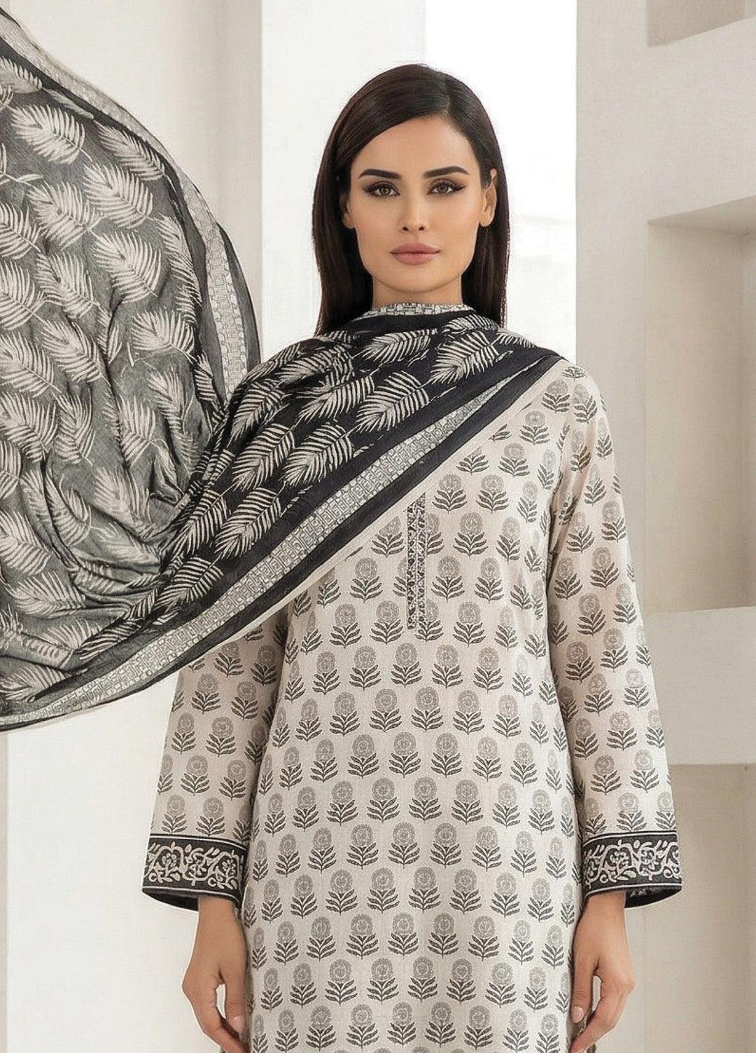 Black N White by Regalia Textiles Unstitched Printed Lawn 3 Piece Suit RG26ULBW D10 - Casual Collection
