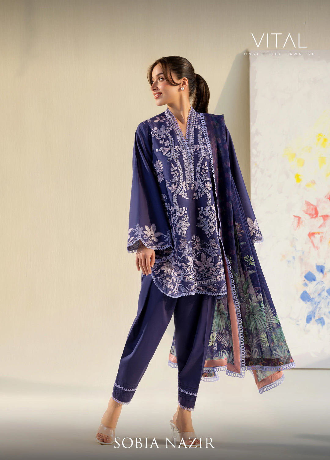 Vital by Sobia Nazir Unstitched Embroidered Lawn 3 Piece Suit SN26UVL 8B - Summer Collection
