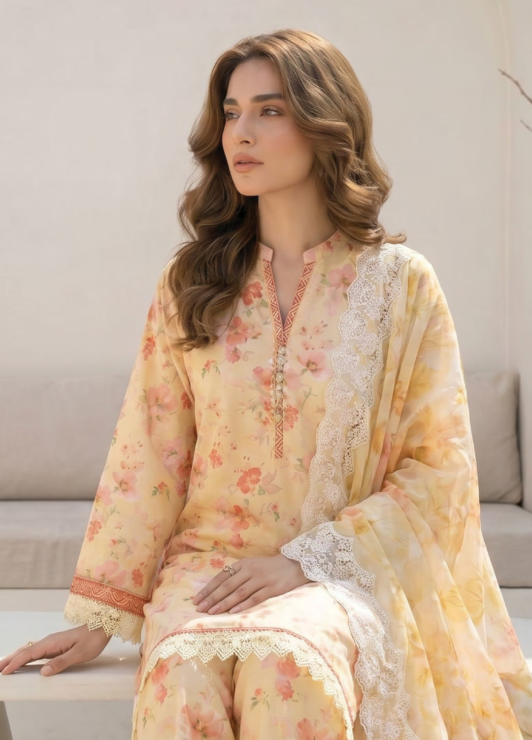 Lakhany Unstitched Printed Lawn 3 Piece Suit LSM26UP LG-SG-0123 - Casual Collection