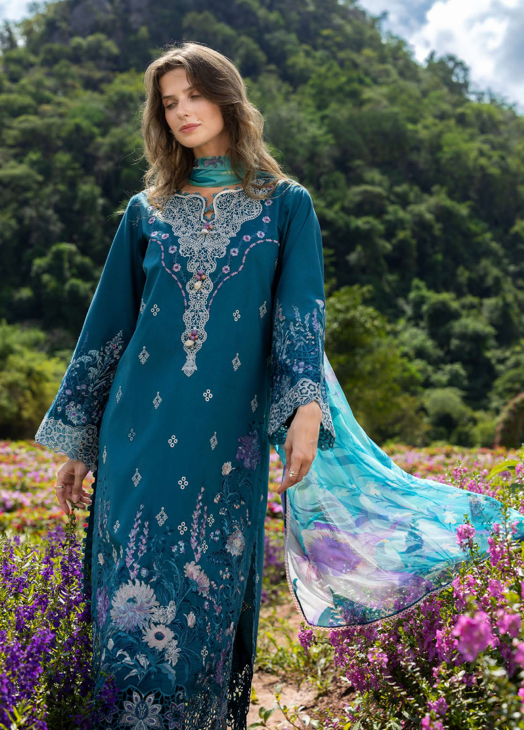 The Secret Garden by Mushq Hemline Unstitched Lawn 3 Piece Suit MU26USG D-15B Emerald Fern - Summer Collection