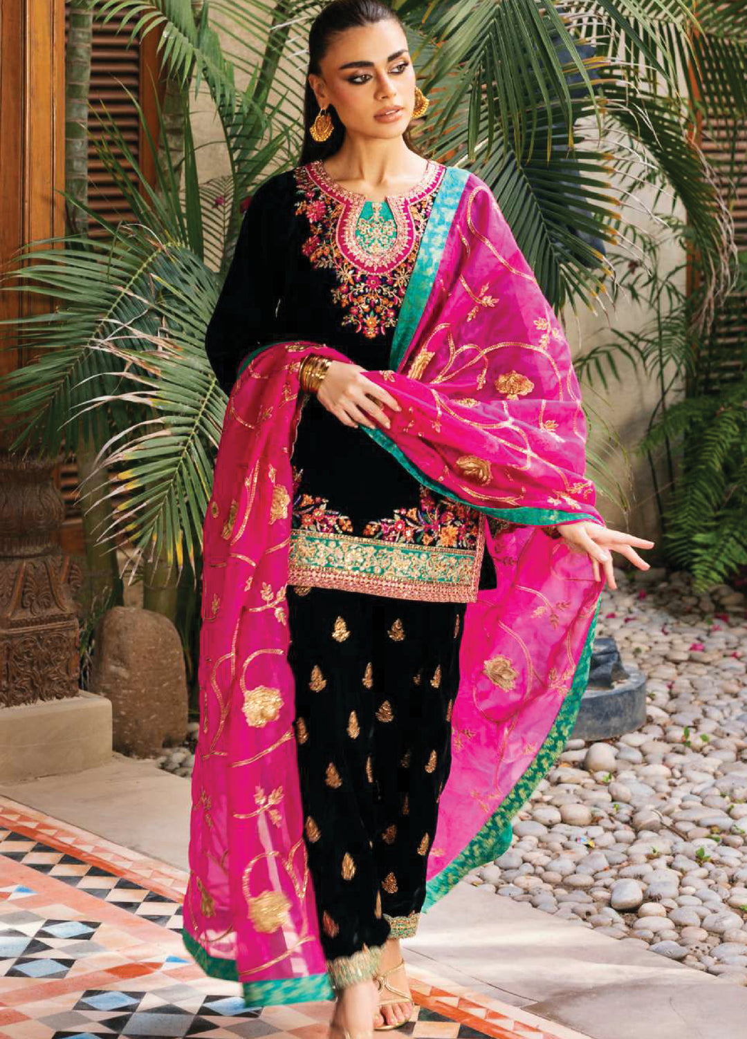 Zainab Chottani Unstitched Velvet Embroidered 3 Piece ZC25UV Zeba - Festive Collection